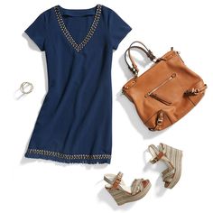 Welcome warmer days with textured details like embroidered trims and fringe accents. Love this vacation look? Schedule a Fix for brand-new resortwear looks—now in stock. Blue Summer Dress, Stitch Fix Style, Clothes And Shoes, Vacation Style