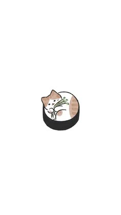 a cat laying down on top of a black and white bowl filled with green leaves