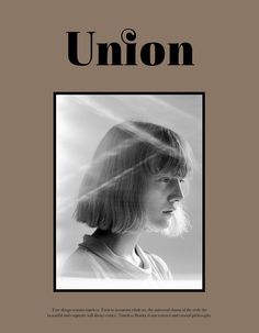 an image of a woman with long hair and bangs on the cover of union magazine