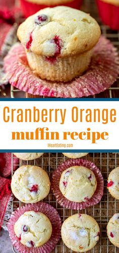 cranberry orange muffin recipe on a cooling rack with more muffins in the background