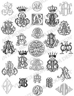 an image of various monograms with letters and crowns on them, all in different styles