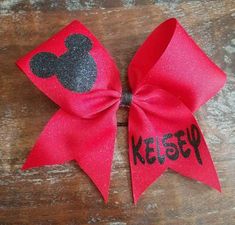 Disney Cheer Bow with Name Disney Cheer Bows, Cute Cheer Bows, Bows Ideas, Custom Cheer Bows, Cricut Htv, Cheer Gear, Bow Hair Tie, Disney Bows, Personalized Bow