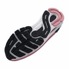 the sole of a woman's running shoe with pink and white outstrats