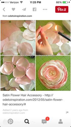 the process of making paper flowers is being performed by someone using a candle and glue