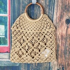 Soft Cotton Rope Expertly Woven Into A Beautiful Macrame Handbag. Pretty Wooden Circular Handles Too! Measurements Listed Above. Purchased From Modcloth. Bundle 2 Or More Items And Instantly Save 15%!!! Firm Otherwise >Winter, Spring, Summer, Fall, Feminine, Pretty, Vintage Style, 70s, Boho, Hippy Style, Natural, Granola, Elf Beige Macrame Shoulder Bag, Beige Macrame Straw Bag, Beige Crochet Bag With Macrame For Everyday Use, Casual Beige Macrame Bags, Beige Rectangular Crochet Macrame Bag, Beige Macrame Tote Straw Bag, Beige Macrame Tote Shoulder Bag, Beige Macrame Straw Tote Bag, Beige Macrame Straw Bag For Vacation