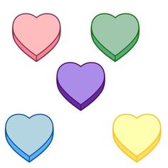 four heart shapes in different colors on a white background