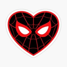 a heart shaped sticker with an evil spiderman face in red and black colors