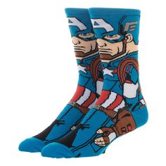 Your feet can make a statement with these Captain America crew socks from BIOWORLD. They feature detailed woven graphics that show you're a true fan. With a formed heel and form-fit band, these socks also comfortably contour to your feet for a reliable wear every time out. Captain America Shoes, Superhero Socks, Sock Display, Degree Design, Marvel Captain America, Estilo Hip Hop, Hip Hop Culture, Sport Socks, Casual Socks