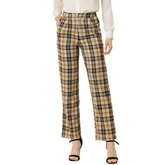 These trousers are essential for dressing up or down. Lightweight fabric, covered in a plaid pattern, shapes these trendy trousers with a high-rise fit. How it is a bit high waist and how it gathers at the waist adding shape to the body. You may love everything about these trousers, from their regular fit to the elastic high-waist, which could double as a hiding mechanism for women with love-handles. Style these trousers with a crop top and heels for the ultimate look. Occasion: Shopping, Social Trendy Trousers, Plaid Pants Women, Junior Pants, Trendy Trouser, Christmas Plaid, Long Trousers, Plaid Fashion, Plaid Pants, Black Khakis