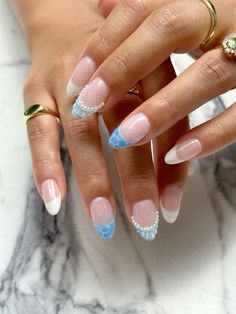 Cute Nail Inspo Short Summer, Cute Nails For September, Blue Nail Inspo, Summertime Nails, Hoco Nails, Cruise Nails, Wave Nails, Beachy Nails