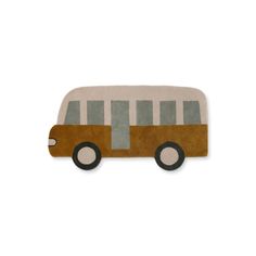 a brown and white bus shaped rug on a white background with black trimmings