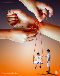 two people holding hands with strings attached to them