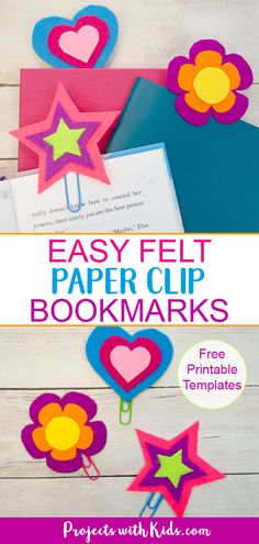 easy felt paper clip bookmarks with free printable templates for kids to make