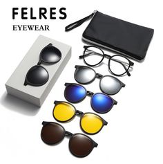 5 in 1 Magnetic Clip On Polarized Sunglasses Men Women Round Glasses Frames New Description Brand: FELRES Frame Material: Plastic/TR90 Lenses Material: TAC Eye-wearType: Eyeglasses / Sunglasses Anti-UV level :UV400 Whether polarized: Yes Gender: Men Lens width: about 55 mm Lens height: about 51 mm Bridge: about 17 mm Frame Width: about 139 mm Temple Length: about 146 mm   Package includes: 1 * Eyeglasses 5 * Lenses 1 * Glasses bag   Note: 1. Due to the different monitor and light effect, the actual color of the item might be slightly different from the color showed on the pictures. Thank you! 2. Please allow 1-3mm measuring deviation due to manual measurement. Brand FELRES Model 2377 Type Eyeglasses MPN Does Not Apply Department Men Style Round Features Full Rim Lens Socket Width 55 mm Ver Glasses For Face Shape, Polarized Sunglasses Women, Custom Glasses, Vision Glasses, Round Glasses Frames, Round Glasses, Stylish Glasses, Sunglasses Men, Grey Lenses