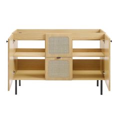 the sideboard is made out of wood and has two doors