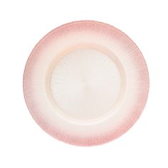 a pink and white plate on a white background