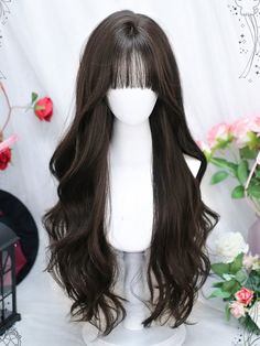 The price is for a wig only, others are not included. Garment Size SizeFree SizeHair Length67-70 Pelo Aesthetic, Brown Hair Wigs, Long Hair Wavy, Hair Stages, Pretty Hair Cuts, Air Bangs, Hair Color Chocolate, Hair Inspiration Long, Long Hair Wigs