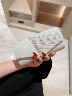 Silver  Collar  Glitter Plain Square Bag Embellished   Women Bags Dinner Banquet, Prom Dinner, Fashionable Dress, Dress Bag, Party Purse, Dress Birthday