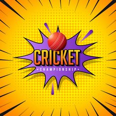 the word out with a cricket ball inside it on an orange and purple burst background