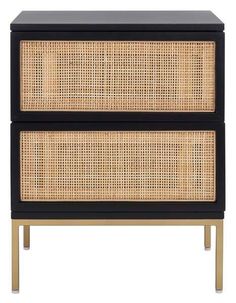 two drawers with wicker on top and one drawer closed to show the same material