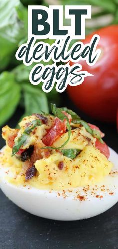 A close up view of a BLT inspired deviled egg. Thanksgiving Day Appetizers, Deviled Eggs Bacon, Eggs Air Fryer, Stay At Home Chef Recipes, The Best Deviled Eggs, Eggs Boiled, Bacon Wrapped Pineapple