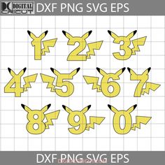 the numbers and symbols for pokemon's pikachus are shown in yellow