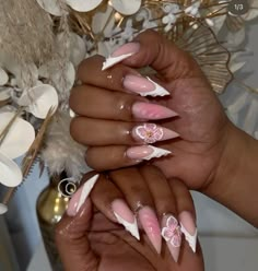 #pinkandwhitenails Photoshoot Nails, Long Pink Butterfly Nails, Bts Nails, Nails Business, Nail Inspired, 24th Birthday, Dti Outfits, Exotic Nails