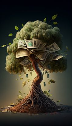 a tree with money growing out of it