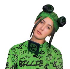 PRICES MAY VARY. BILLIE EILISH OFFICIAL MERCH - Take on Billie Eilish's edgy personality and complete your costume with this double-bun wig ICONIC GREEN AND BLACK BILLIE WIG - This official licensed wig features Billie's famous neon tipped root hairstyle with a great double bun look COMFORTABLE, ADJUSTABLE FIT - Has an adjustable mesh strap so it sits on your head securely like a beanie to prevent it from slipping COMPLETE YOUR BILLIE EILISH COSTUME - Pair this hair with our adult size Billie Ei Billie Eilish Dress, Two Buns, Double Buns, Party Expert, Green Wig, Wig Party, Bun Styles, Bun Hair, Hair Makeover