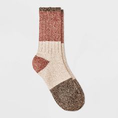 Enhance comfort with Women's Colorblock Ribbed Supersoft Crew Boot Socks from Universal Thread™ in Rust/Burgundy 4-10. Crafted from a mid-weight ribbed and knit fabric, they offer the right amount of warmth and coziness. The rib cuffs ensure a snug fit, keeping your socks in place no matter where the day takes you. Perfect for pairing with boots, these socks are a must-have for any wardrobe. Universal Thread Socks, Brown Socks, Red Line, Boot Socks, Universal Thread, Socks And Hosiery, Ankle Socks, Cozy Sweaters, Waffle Knit