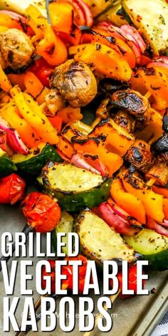 grilled vegetable kabobs with text overlay