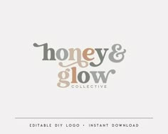 the honey and glow logo is shown on a white background with an orange, gray and pink