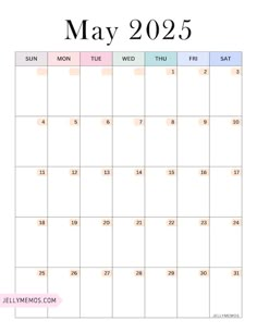 the may calendar is shown in pink and blue