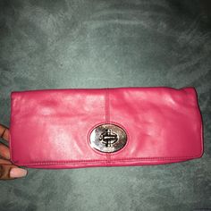 Hot Pink Coach Clutch. Can Be Folded Down Into Clutch Or Worn As A Mini Purse. Never Worn. Authentic Coach Purse Coach Bags Pink, Coach Clutch, Bags Pink, Coach Purse, Mini Purse, Zip Wallet, Coach Leather, Leather Wristlet, Vintage Coach