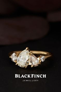 Black Finch Diamond Engagement Ring Cluster Diamond Ring, Contemporary Fine Jewelry, Vintage Style Engagement Rings, Pear Cut Diamond, Sustainable Jewelry, Diamond Cluster Ring, Contemporary Jewellery, Diamond Cluster, Pear Cut