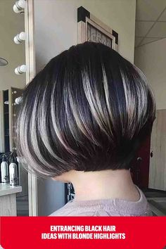 Undercut Black Bob with Chunky Blonde Highlighted Streaks Black Bob, Dark Color, Latest Hairstyles