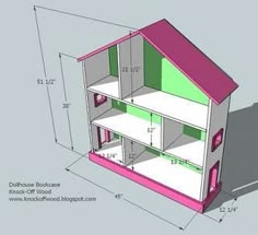 a drawing of a doll house with all the parts labeled