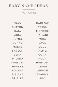 baby name ideas for girls with the names below them