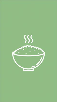 a bowl of food with steam coming out of it on a green background, minimal line art