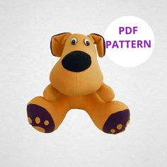 a stuffed toy dog with a speech bubble above it's head that says, pdf pattern