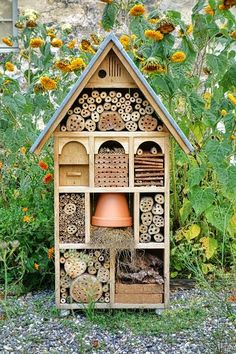 a bird house made out of bee houses