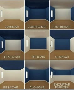 the different types of paint colors in an empty room