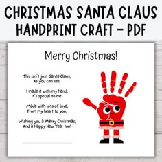 a christmas santa claus handprint craft with the text merry christmas