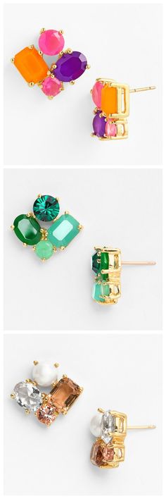 Such pretty clusters of sparkly gems | Kate Spade stud earrings. Emerald Makeup, Earrings Pretty, Emerald Earrings, Bijoux Diy, Up Girl, Pretty Jewellery, Bling Bling