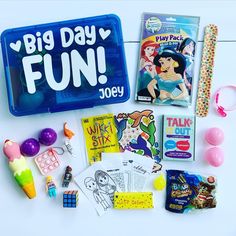 the contents of a children's play box are shown