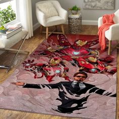 a rug with the likeness of iron man on it