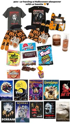 an advertisement for halloween movies and snacks