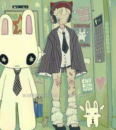 a man in a suit and tie standing next to a bunny