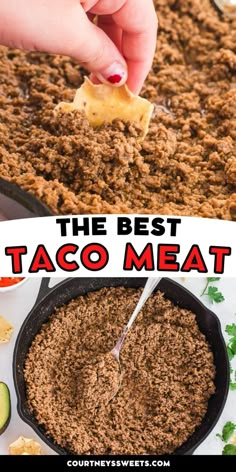 the best taco meat recipe is made with ground beef, cheese and avocado