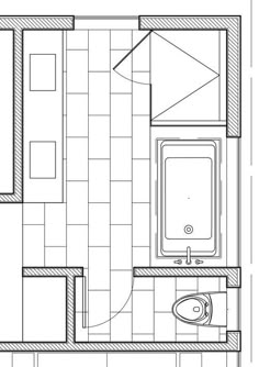 a drawing of a bathroom with a toilet, sink and bathtub in it's floor plan